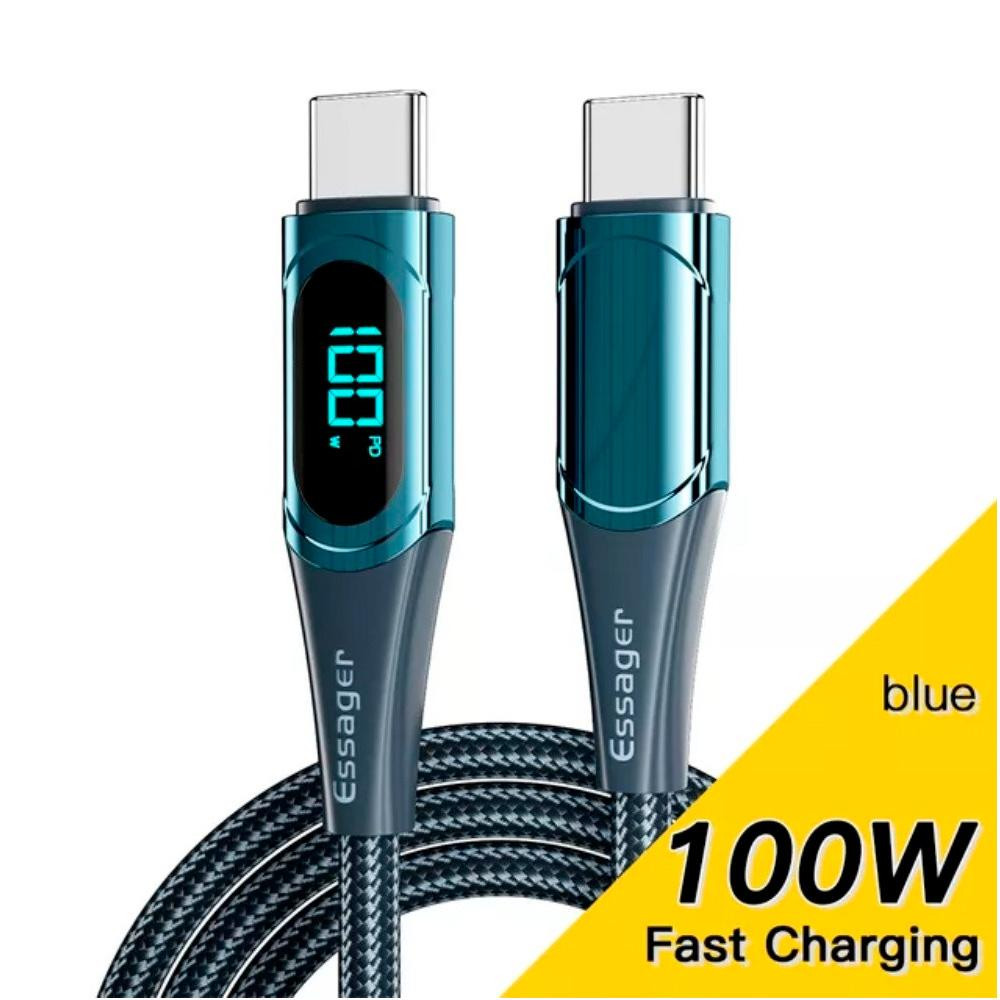 Essager LED Digital Display Fast Charging Data Cable PD100W Type-C to Type-C 1м Blue (ES-XCTT1-YD03) - зображення 1