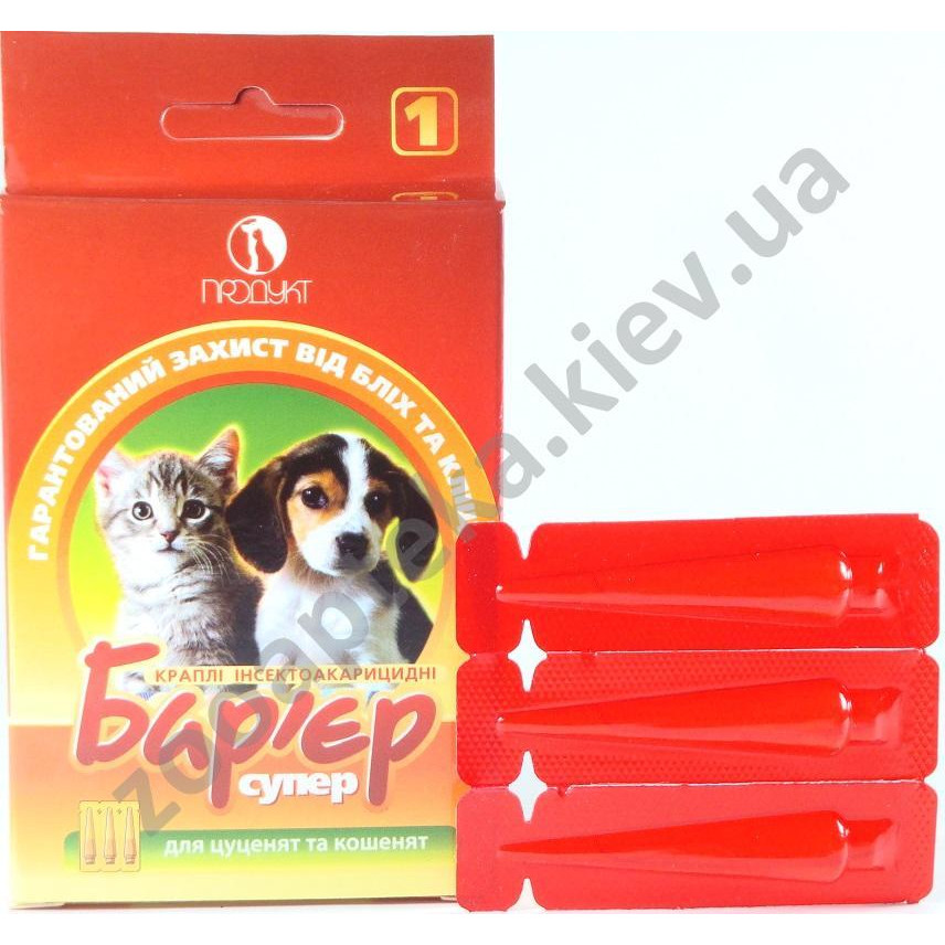 Продукт Барьер-супер 1 уровень защиты для щенков и котят Упак. 3 пипет., 1 пип./до 2 кг (50051) - зображення 1