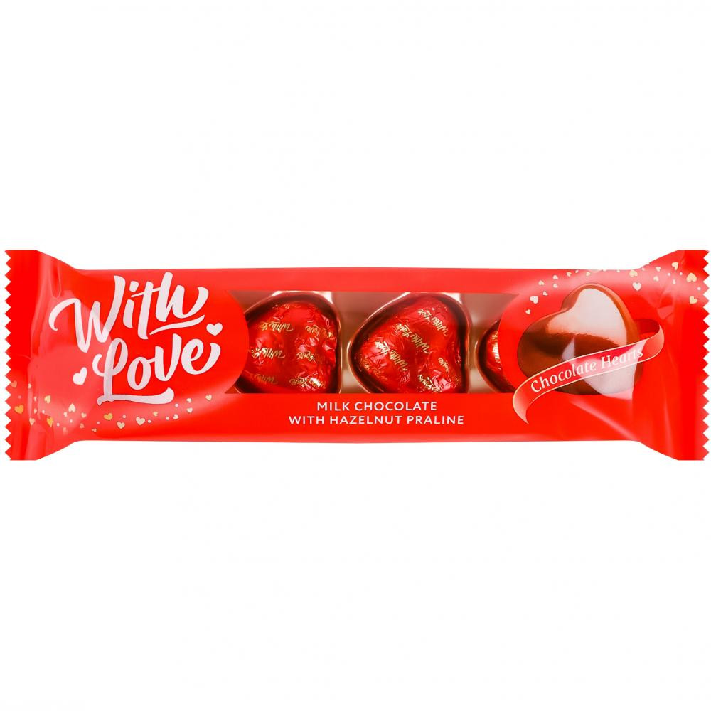 Любимов Цукерки шоколадні  With Love з горіховим праліне у молочному шоколаді 34 г (4820240035978) - зображення 1