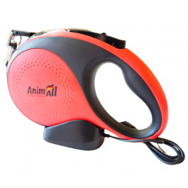 AnimAll Повідець-Рулетка з LED-ліхтариком для собак вагою до 50 кг, 5 м, червоно-чорна L (171729)