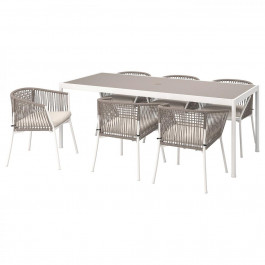 IKEA SEGERON, 795.090.76, Стіл + 6 стільців з підлокітником, зовні, білий, бежевий, FROSON, Дувхольмен бе