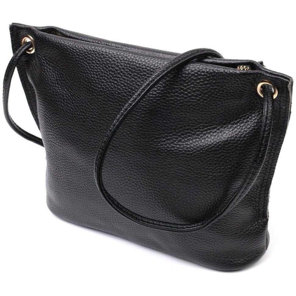 Vintage Класична жіноча сумка із фактурної шкіри чорного кольору з плечовим ремінцем  2422395 - зображення 1