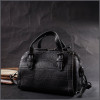 Vintage Компактна жіноча сумка з натуральної шкіри чорного кольору з білими рядками  2422358 - зображення 7