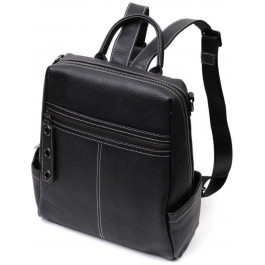 Vintage Чорний жіночий рюкзак-сумка з натуральної шкіри з білим рядком  2422314