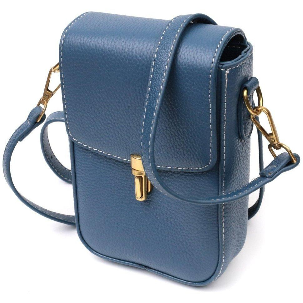 Vintage Синя вертикальна жіноча сумка з натуральної шкіри з плечовим ремінцем  2422310 - зображення 1