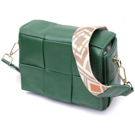 Vintage Компактна жіноча сумка натуральної плетеної шкіри зеленого кольору  2422312