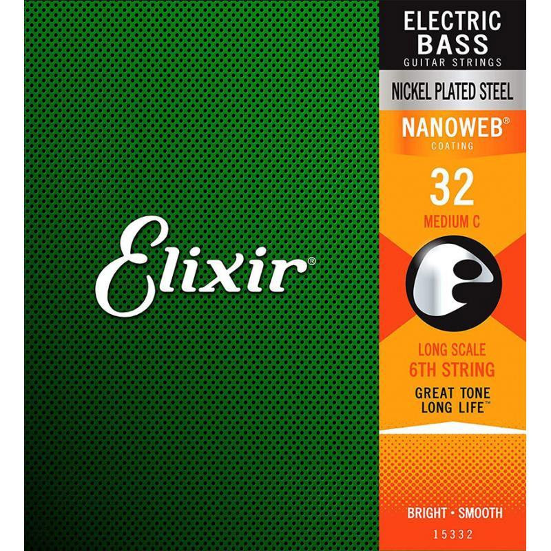 Elixir 15332 Nanoweb Coated Nickel Plated Steel Single Electric Bass String Medium C 032 - зображення 1