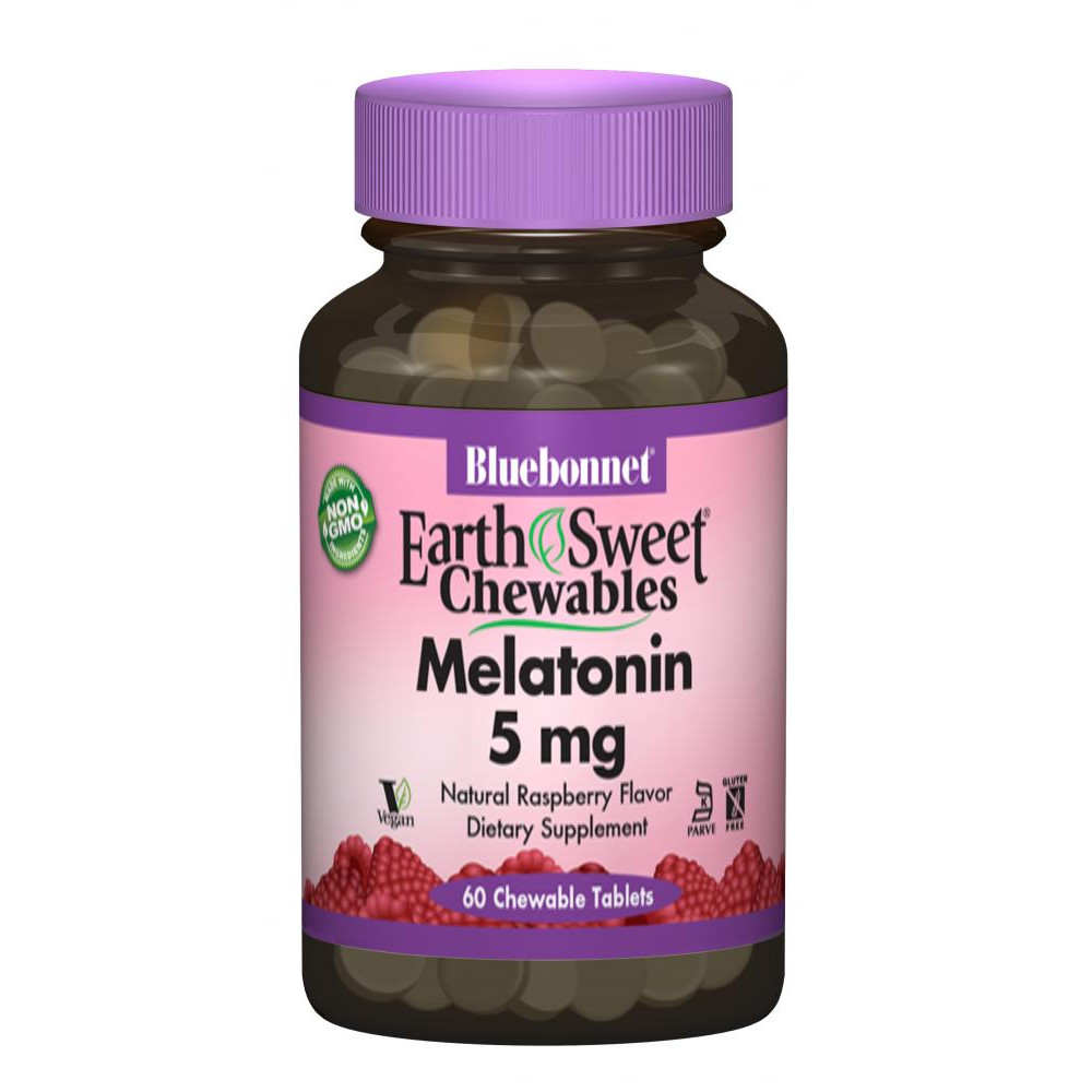 Bluebonnet Nutrition Мелатонін 5мг, Смак Малини, Earth Sweet Chewables, , 60 жувальних таблеток - зображення 1