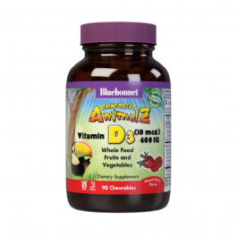 Bluebonnet Nutrition Витамин D3 400IU для Детей, Вкус Ягод, Rainforest Animalz, Bluebonnet Nutrition, 90 жевательных конф