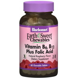   Bluebonnet Nutrition Earth Sweet Chewables Вітамін В6, B12 + Фолієва кислота Малина 60 жувальних таблеток (743715004450)