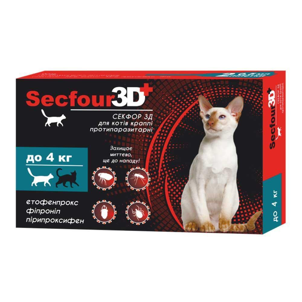 FIPROMAX Краплі протипаразитарні  Secfour 3D для котів, 0,5 мл, до 4 кг, 2 шт. (4820150207458) - зображення 1