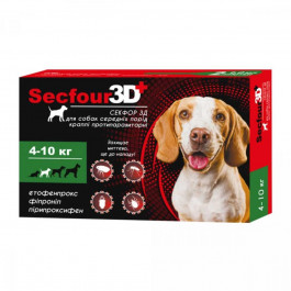 FIPROMAX Краплі протипаразитарні  Secfour 3D для собак, 1 мл, 4-10 кг, 2 шт. (4820150207489)