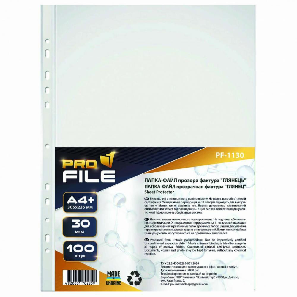 ProFile Файлы  для документов А4+ 30 мкм Глянец 100 шт (PF-1130-300603) - зображення 1
