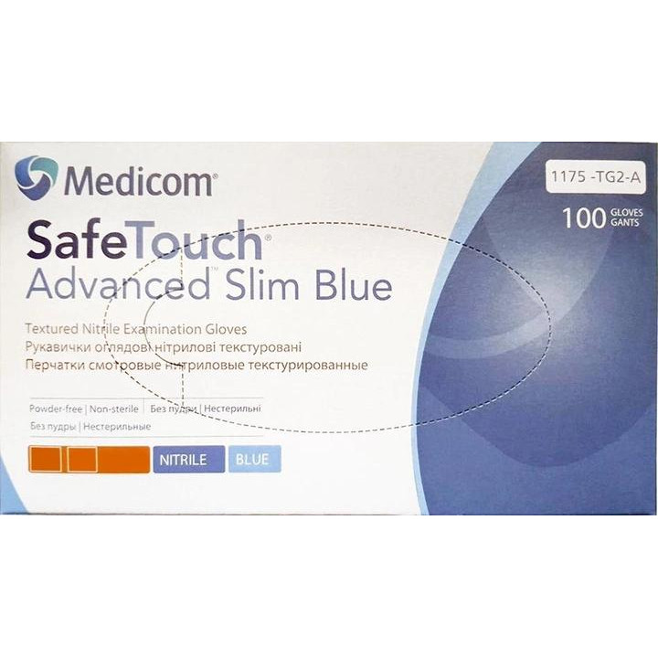 Medicom Рукавички оглядові нітрилові текстуровані, нестерильні  SafeTouch Advanced Slim Blue неопудрені 3 г  - зображення 1