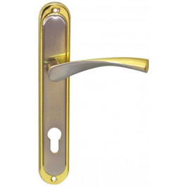 Bruno Lock Дверна ручка на планці BRUNO Bravo під циліндр PZ мц.85 мм матовий нікель/золото