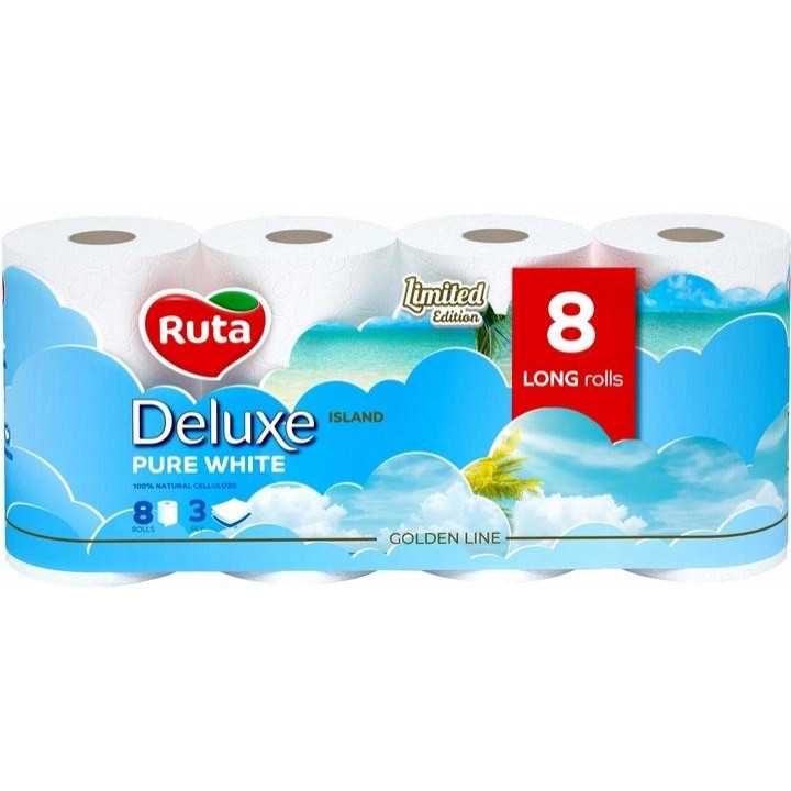 Ruta Туалетний папір  Pure White Deluxe 3 шари 8 рулонів (4820202896098) - зображення 1
