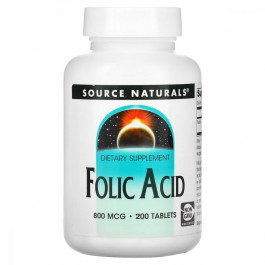 Source Naturals Фолієва кислота, 800 мкг, Folic Acid, 200 таблеток (SN1327)