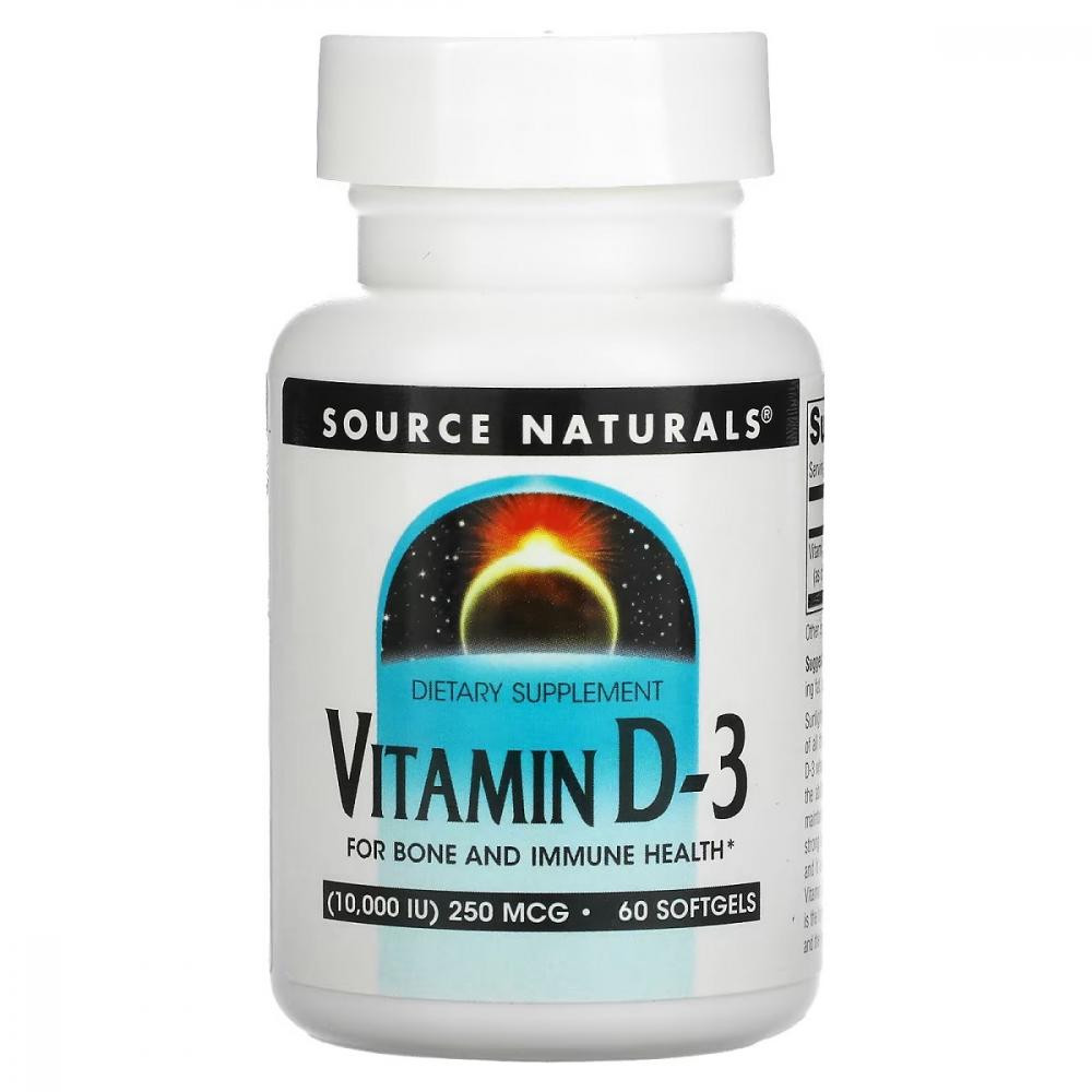 Source Naturals Вітамін D-3, 10000 МО, Vitamin D-3, 60 гелевих капсул (SN2791) - зображення 1