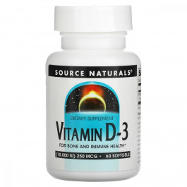 Source Naturals Вітамін D-3, 10000 МО, Vitamin D-3, 60 гелевих капсул (SN2791)