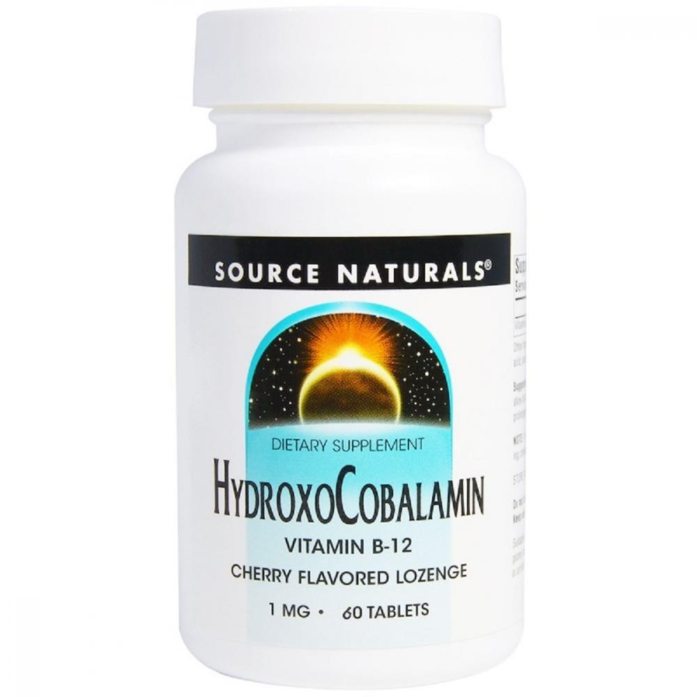 Source Naturals Витамин B12, 1 мг, Гидроксокобаламин, вкус вишни, Hydroxocobalamin, Source Naturals, 60 таблеток - зображення 1