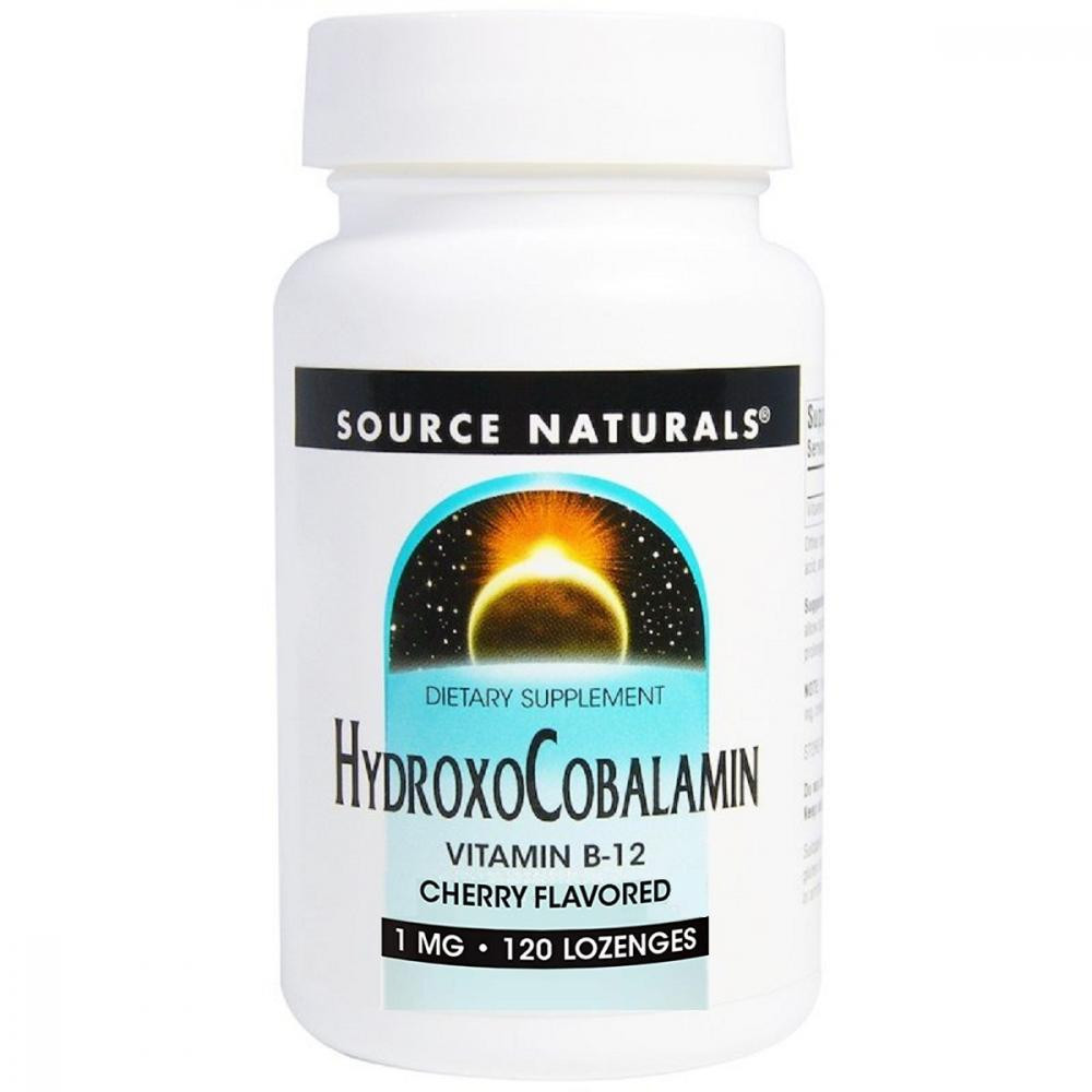 Source Naturals Витамин B12, 1 мг, Гидроксокобаламин, вкус вишни, Hydroxocobalamin, Source Naturals, 120 таблеток - зображення 1