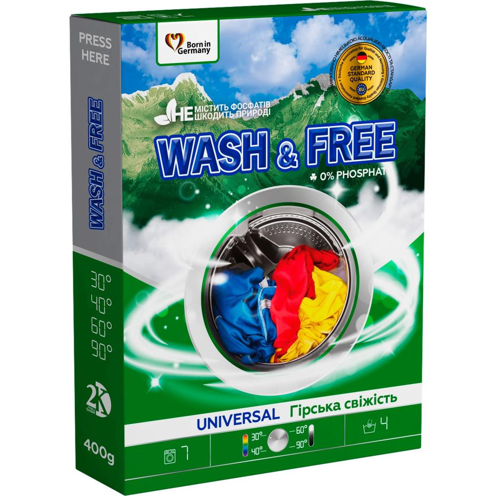 Wash&Free Порошок для прання універсальний , гірська свіжість, 400 г (4262396141897) - зображення 1