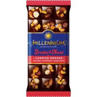 Millennium Шоколад  чорний Fruits&Nutsс Мигдаль з цілісним лісовим горіхом, апельсиновими цукатами та родзинкам