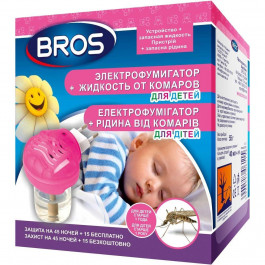 BROS Электрофумигатор + жидкость от комаров  для детей от 1 года на 60 ночей (5904517067868)