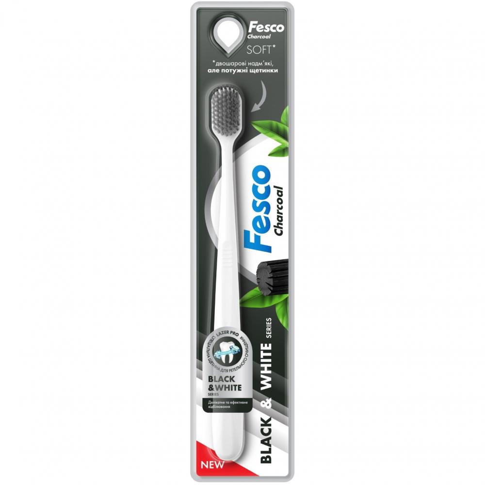 Fesco Black та White Series Soft Зубна щітка м'яка біла - зображення 1