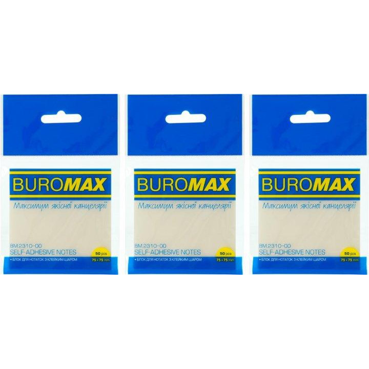 BuroMax Набір прозорих стікерів для нотаток із клейким шаром пластикові  75x75 мм 50 аркушів x 3 упаковки Пр - зображення 1