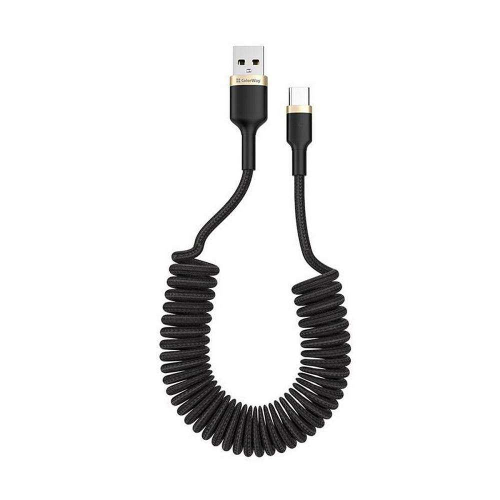 ColorWay USB Type-C Spiral 2.4А 1m Black (CW-CBUC051-BK) - зображення 1