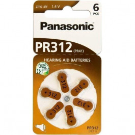 Panasonic PR312 / PR41 bat(1.4B) Zinc Air 6шт (PR-312/6LB)