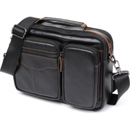 Vintage Чоловіча шкіряна сумка-барсетка з гладкої шкіри чорного кольору на два відсіки  (2420469)