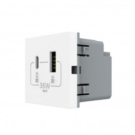   Livolo Механізм розетка USB-A та USB-C 36W  білий (VL-FCUA18W.UC18W-2WP)