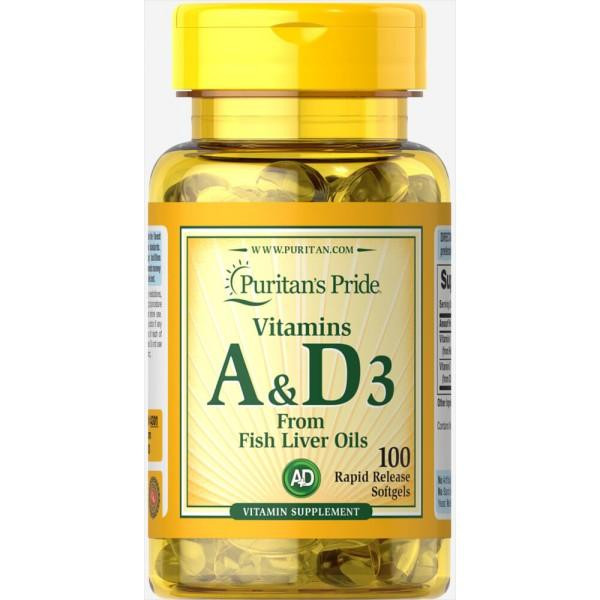 Puritan's Pride Vitamins A & D 5000/400 IU 100 softg - зображення 1