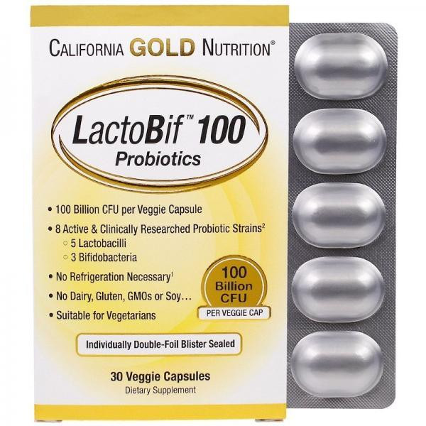 California Gold Nutrition Пробиотики, LactoBif Probiotics, , 100 млрд, 30 капсул - зображення 1