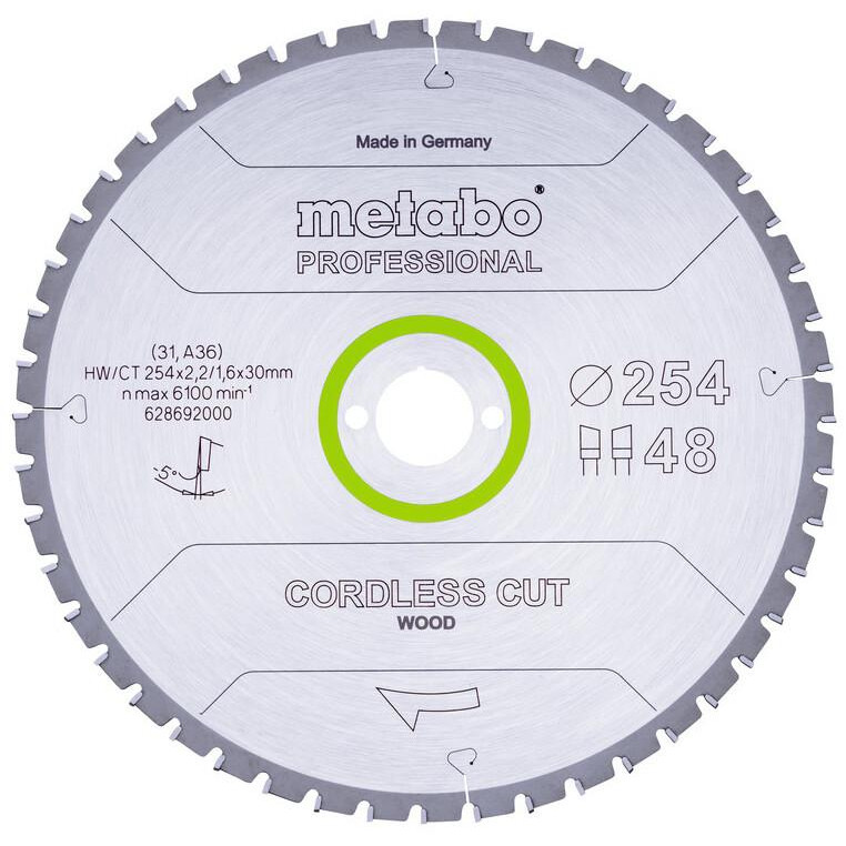 Metabo Cordless cut wood - professional, 254x30 Z48 WZ 5°neg (628692000) - зображення 1