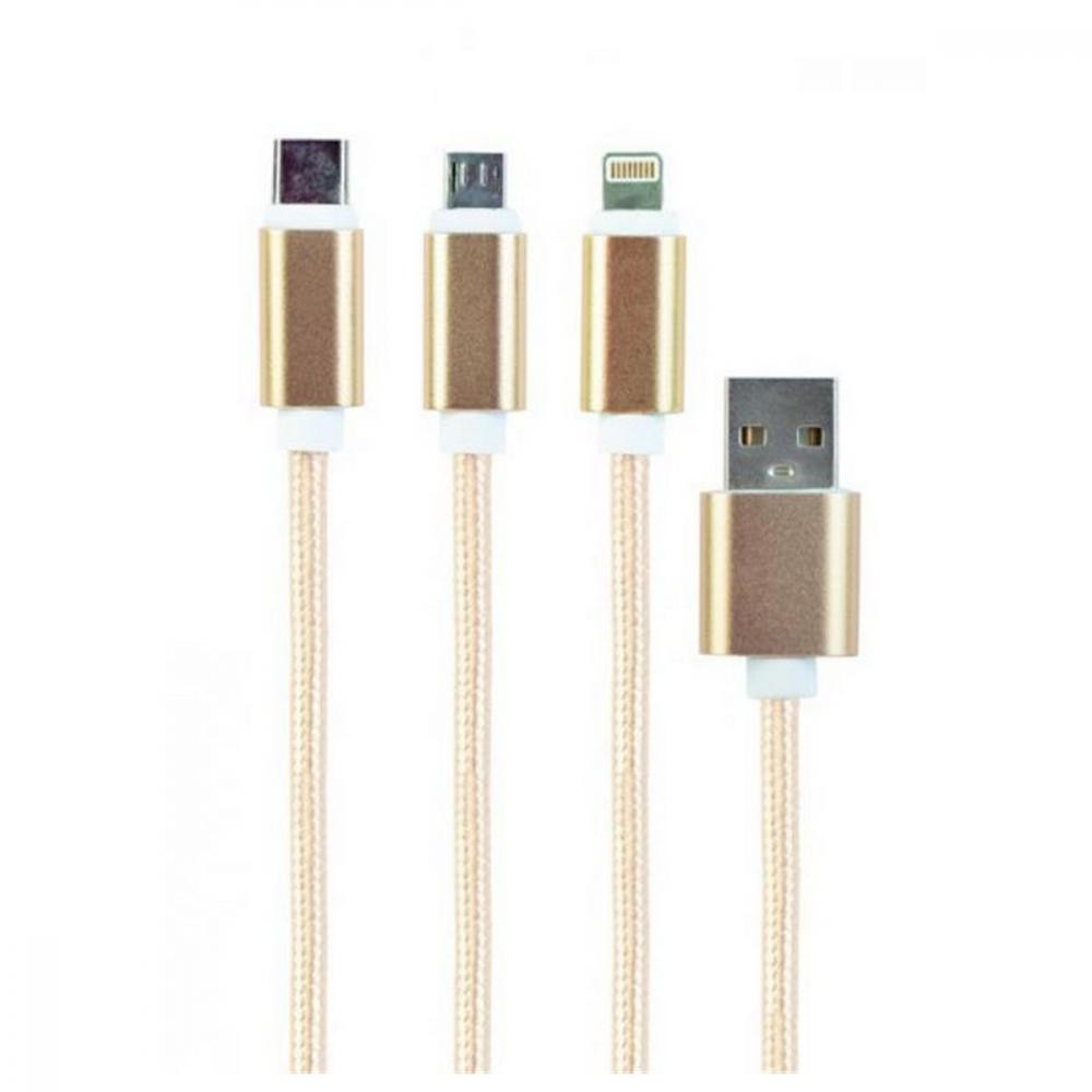 Cablexpert USB2.0 AM/Apple Lightning/Micro-BM/Type-C Gold 1m (CC-USB2-AM31-1M-G) - зображення 1