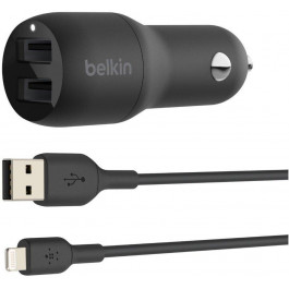 Belkin Boost Charger Dual USB-A Car Charger 24W + USB-A to Lightning Black (CCD001BT1MBK)