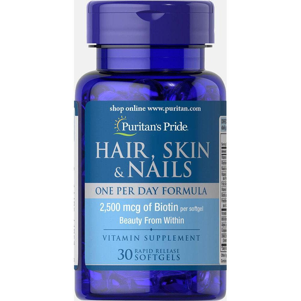 Puritan's Pride Hair, Skin & Nails One Per Day Formula 30 Softgels Формула для волосся, шкіри, нігтів - зображення 1