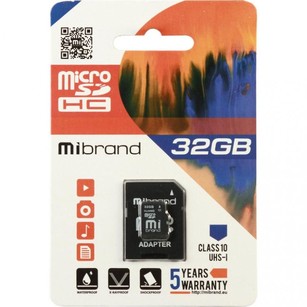Mibrand 32 GB microSDHC Class 10 UHS-I + SD Adapter MICDHU1/32GB-A - зображення 1