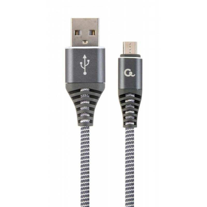 Cablexpert Premium Cotton Braided Micro-USB Space Gray/White 2m (CC-USB2B-AMMBM-2M-WB2) - зображення 1