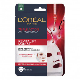 L'Oreal Paris Тканинна маска для обличчя  Ревіталіфт Лазер Ікс 3 антивікова потрійної дії 28 г (3600524050931)