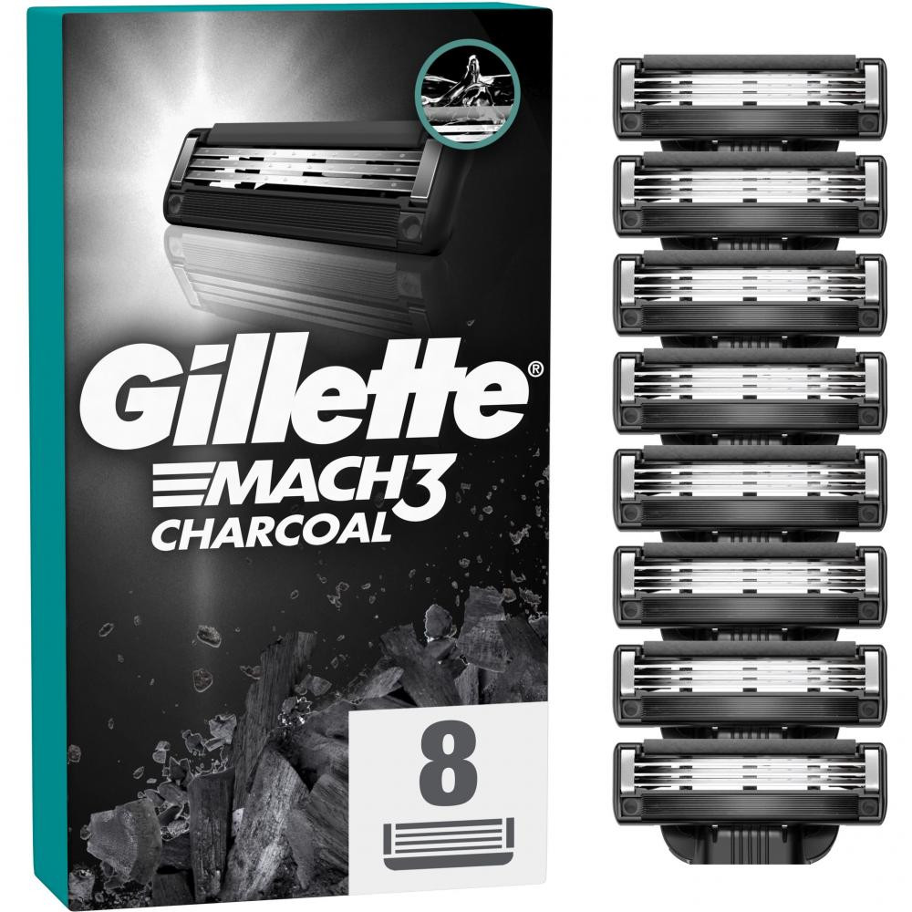 Gillette Сменные картриджи для бритья (лезвия) мужские  Mach3 Charcoal 8 шт (8700216085472) - зображення 1