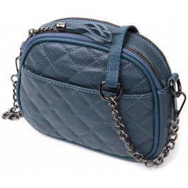 Vintage Жіноча стьобана сумка з натуральної шкіри синього кольору з довгим ремінцем  2422327