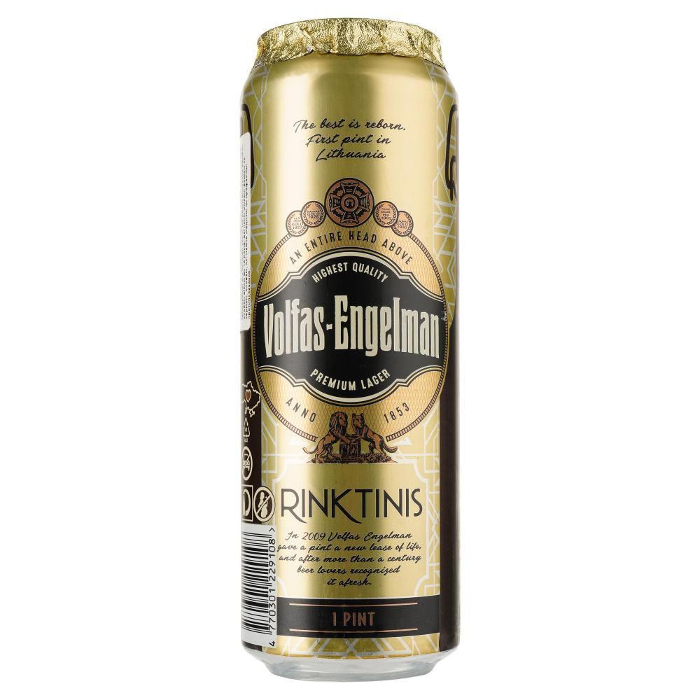 Volfas Engelman Пиво  Rinktinis Premium Lager, світле, 5,2%, з/б, 0,568 л (921773) (4770301229108) - зображення 1