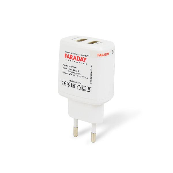 Faraday Electronics Блок живлення  18W/OEM з 2 USB виходами 5V/1A+2.4A - зображення 1