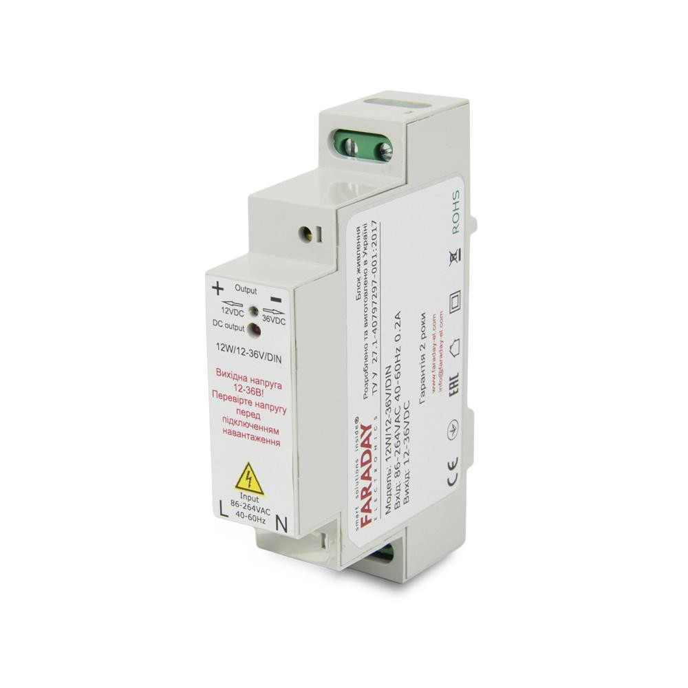 Faraday Electronics Блок живлення  12W/12-36V/DIN для кріплення на DIN рейку - зображення 1