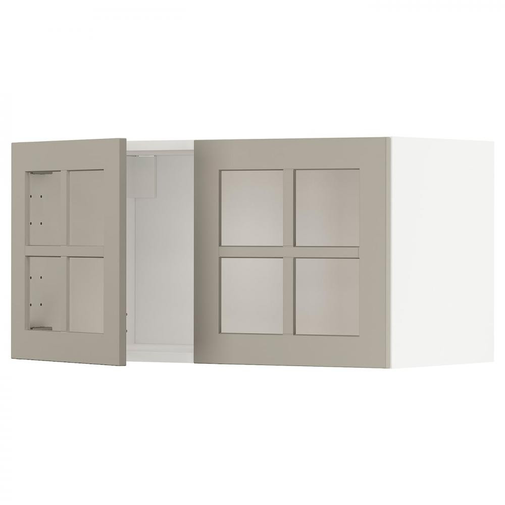 IKEA METOD 694.696.60 навісна шафа/2 скляні двері, білий/Stensund beige - зображення 1