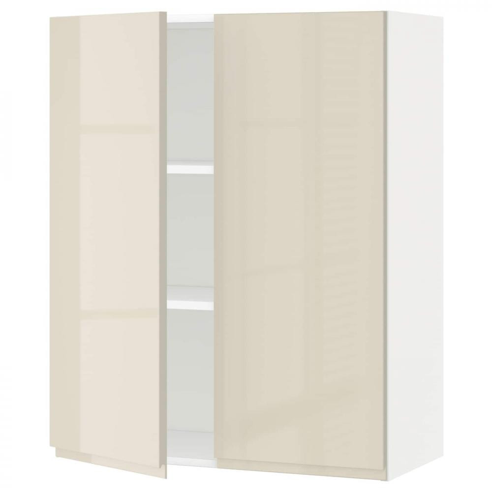 IKEA METOD 694.578.98 навісна шафа з полицями/2 двер, білий/Voxtorp глянцевий світло-бежевий - зображення 1